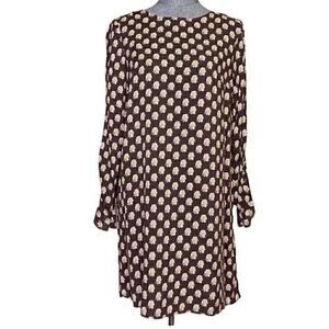 H&M brown floral print long sleeve midi dress size 2